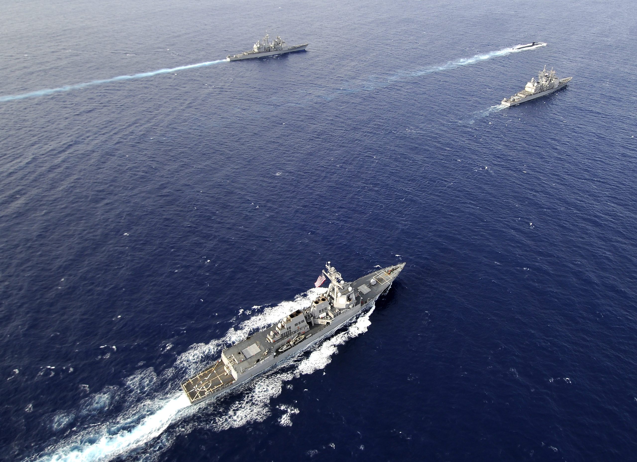 3 ships in the ocean during a practice exercise